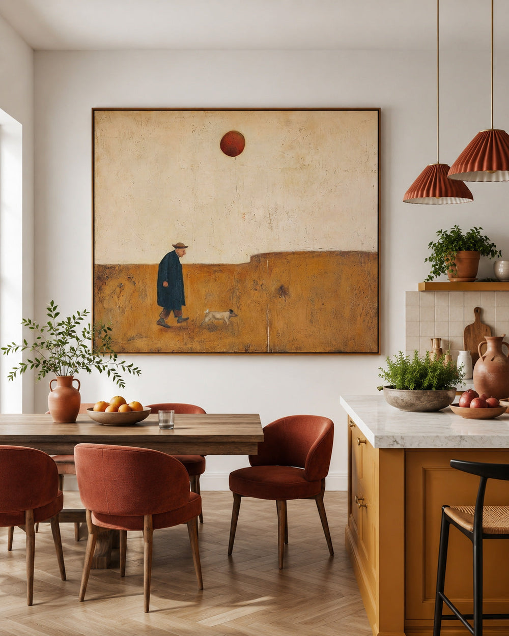Solitary Journey Original Oil Painting Beige And Brown Tones For Living Room