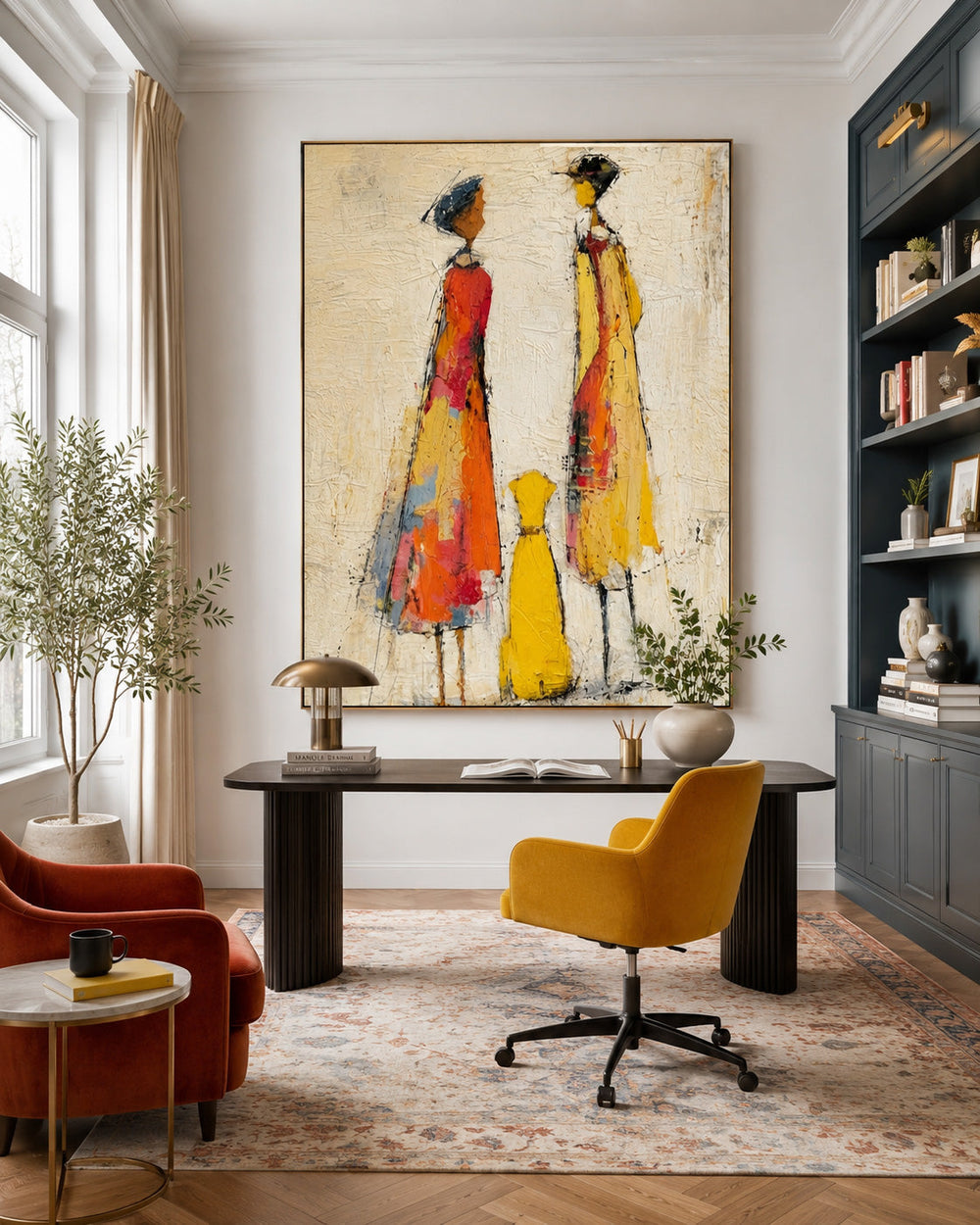 Abstract Couple Painting On Textured Linen Canvas For Modern Home Decor