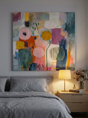 Original Hand Painted Abstract Art On Linen Canvas With Expressive Texture And Whimsical Design For Home Office