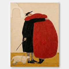 Whimsical Couple Embrace Red Black Abstract Square Canvas Art For Living Room