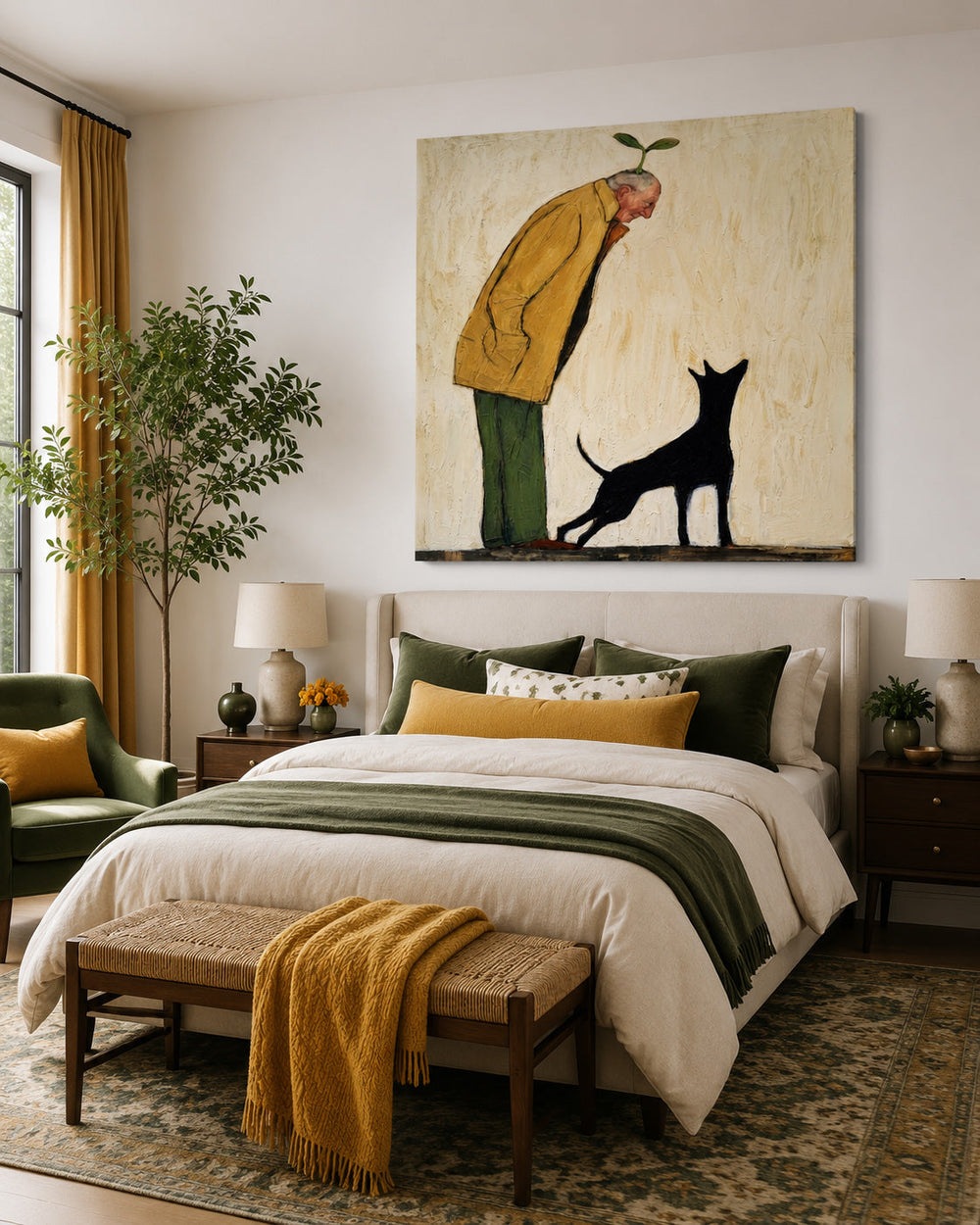 Unique Surreal Portrait Of Man With Plant And Black Dog
