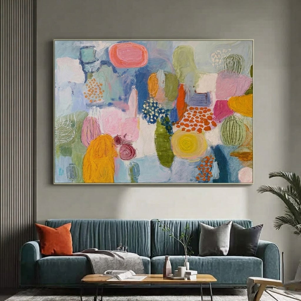 Colorful Abstract Painting With Graffiti Style For Modern Living Room Decor