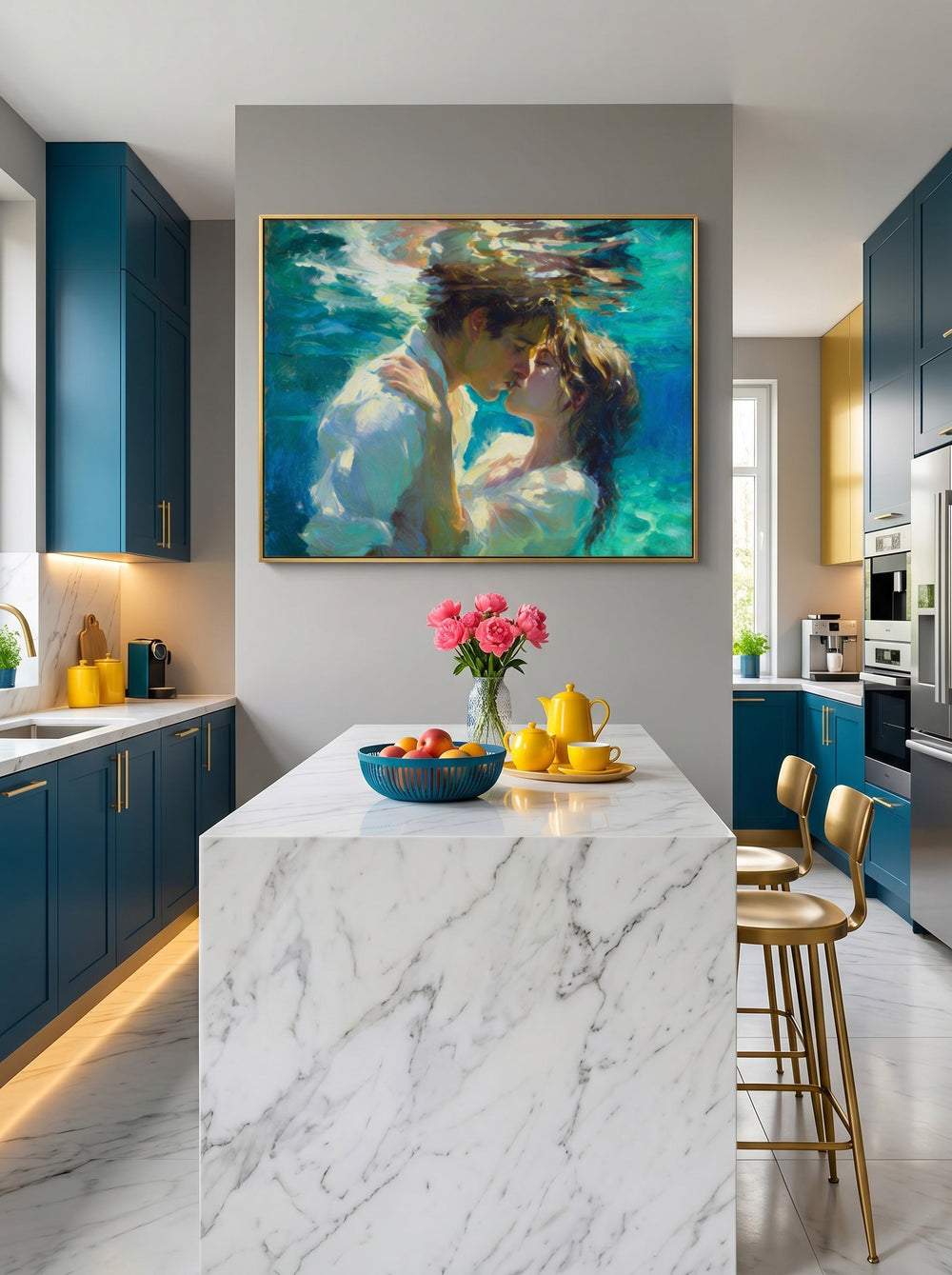 Romantic Underwater Couple Painting Original Oil Art For Master Bedroom Decor