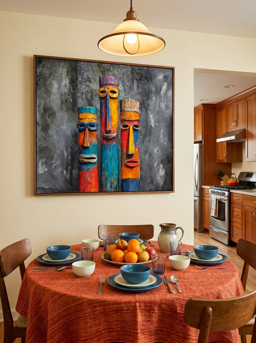Whimsical Totem Art Print With Rich Texture And Bold Colors For Eclectic Interior Design