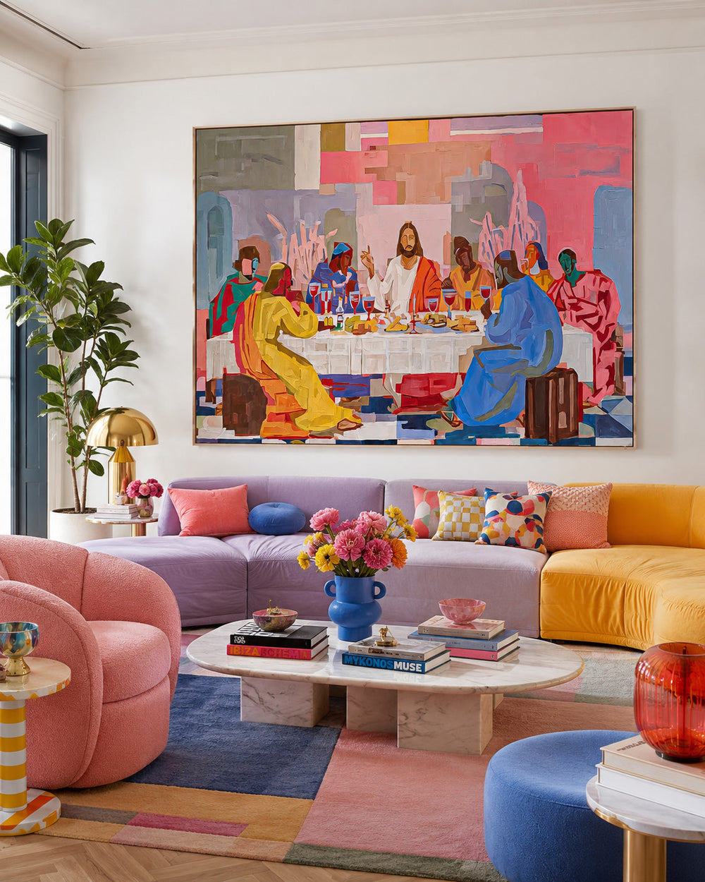Modern Last Supper Painting With Bold Colors For Dining Room Wall Art Decor