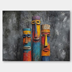 Whimsical Totem Art Print With Rich Texture And Bold Colors For Eclectic Interior Design