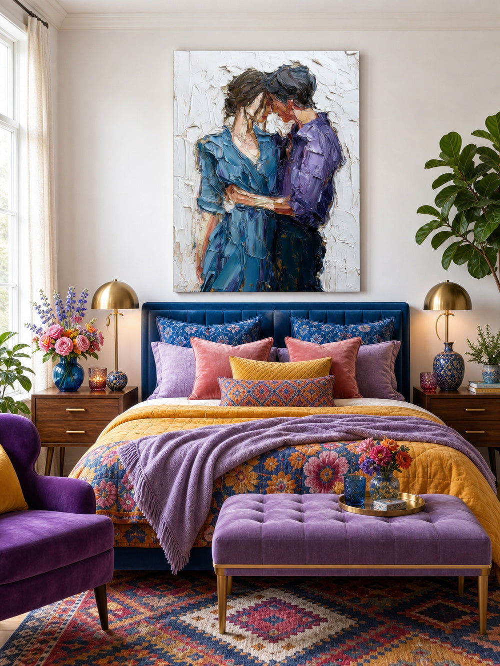 Expressive Couple Portrait Painting With Thick Texture For Romantic Home Decor