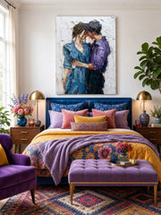 Expressive Couple Portrait Painting With Thick Texture For Romantic Home Decor
