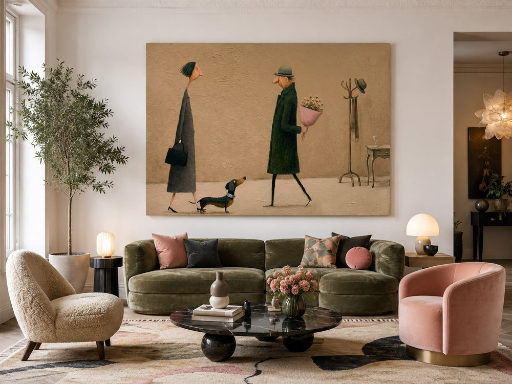 Whimsical People Art Print Textured Canvas For Entryway And Lounge Decor