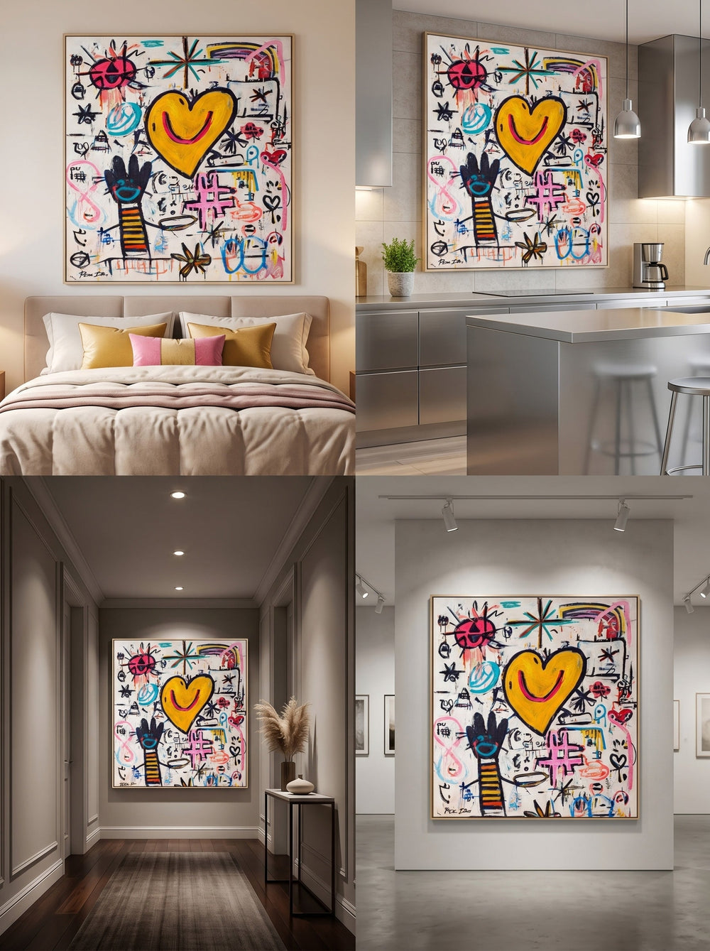 Expressive Heart Centered Abstract Art For Creative Studio And Lounge