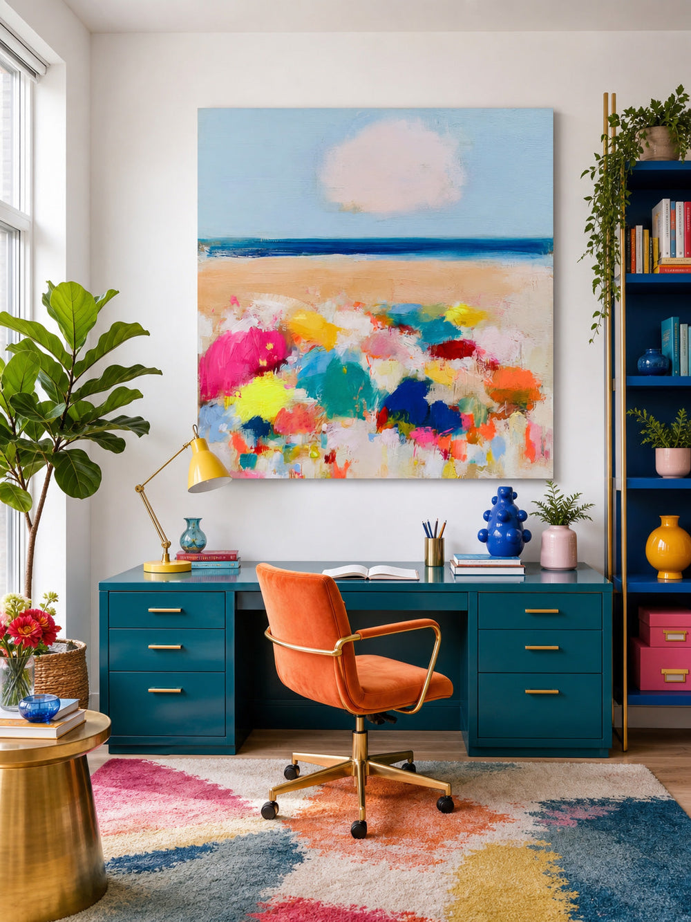 Hand-Painted Abstract Seaside Canvas With Rich Texture For Luxury Home And Office Interiors
