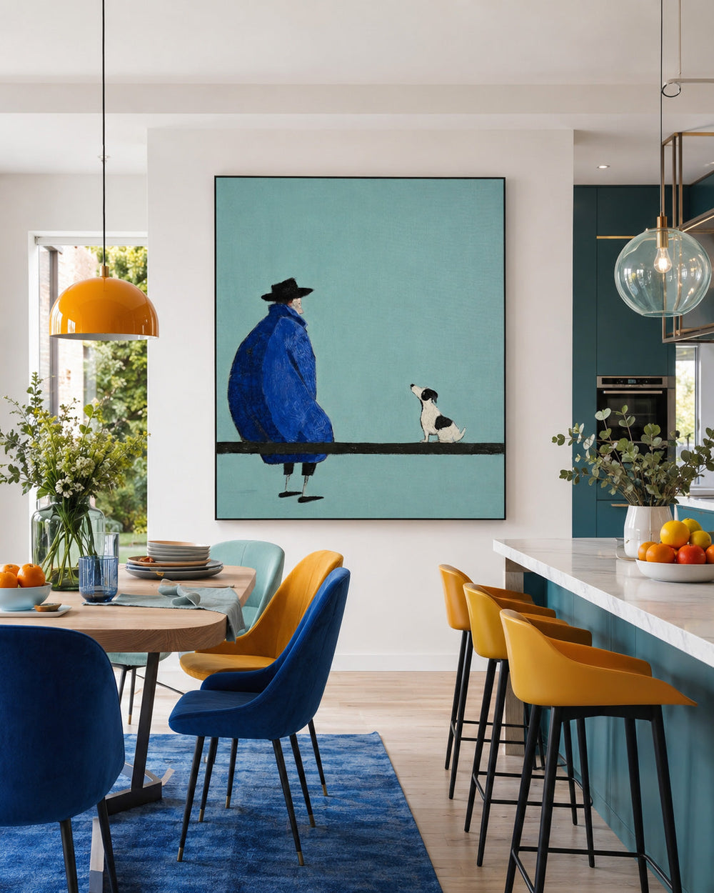 Unique Teal And Blue Wall Art For Living Room And Lounge With Retro Minimalist Feel