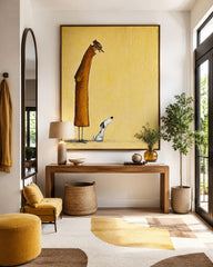 Modern Minimalist Figure Painting With Dog Beige Abstract Canvas Art Print