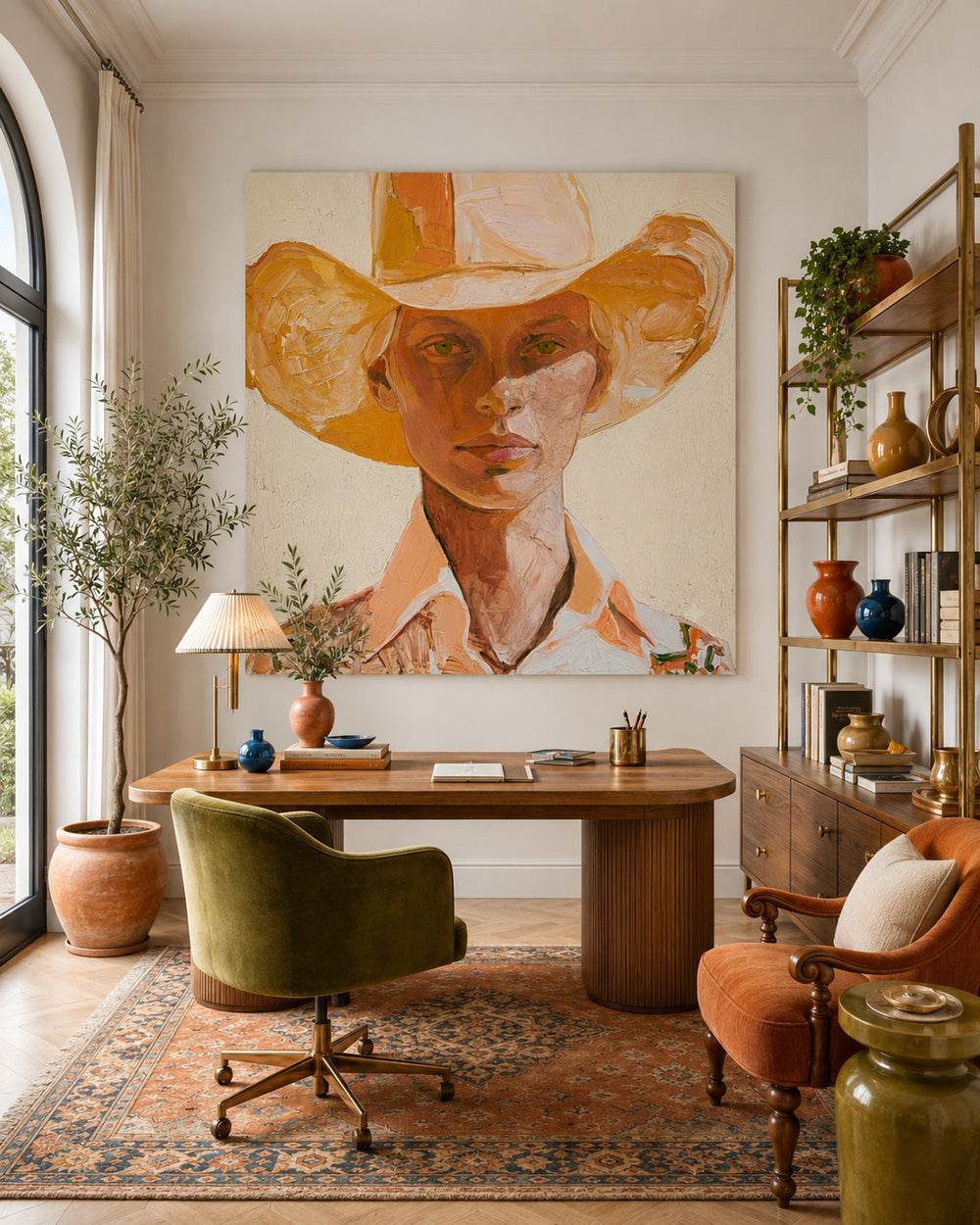 Square Canvas Portrait Of Female Model In Vintage Style For Gallery Wall