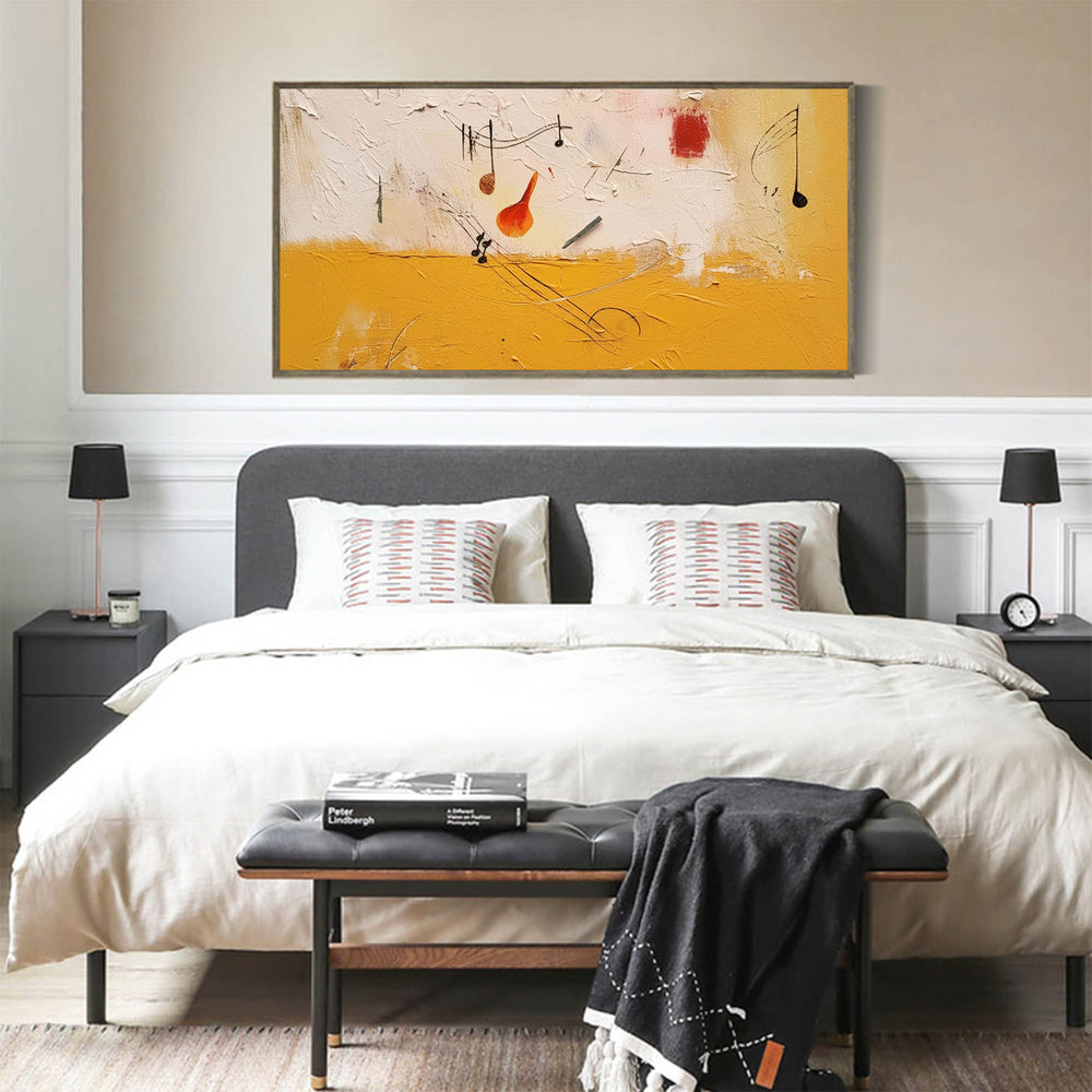Original Textured Oil Painting On Canvas Vibrant Yellow Acrylic Painting Large Modern Abstract Note Living Room Wall Art