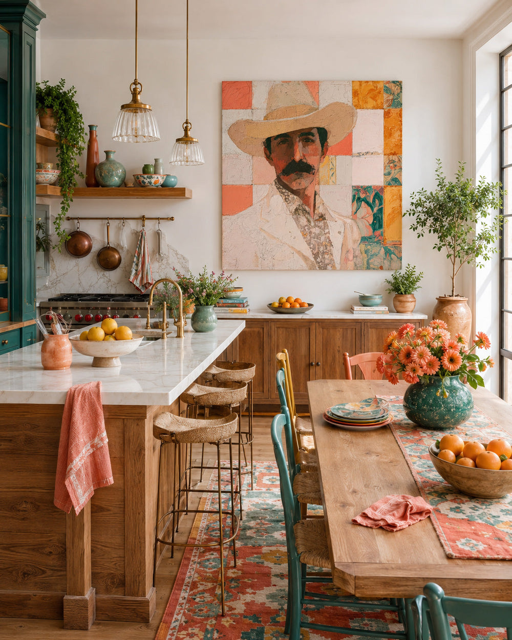 Modern Cowboy Portrait Art Geometric Abstract Painting For Living Room Decor