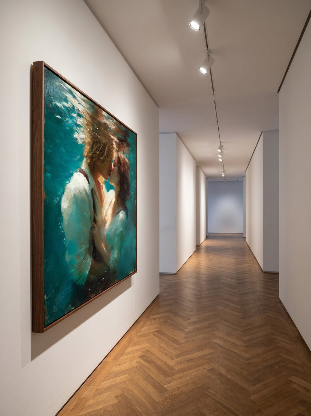 Underwater Lovers Original Oil Painting Square Canvas Romantic Sea Art For Modern Home Decor