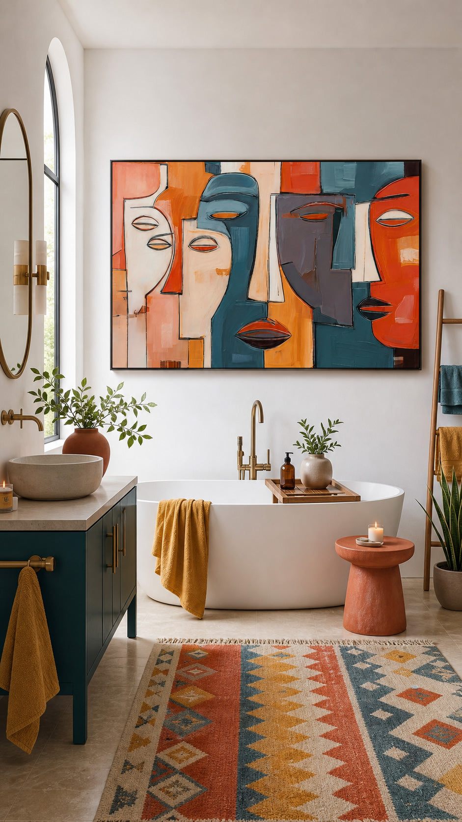 Colorful Geometric Face Art On Canvas For Contemporary Home And Office