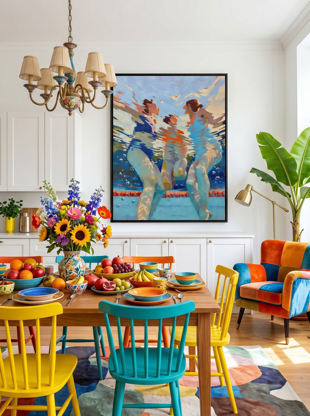 Contemporary People Themed Art Square Canvas Painting With Vibrant Colors For Home Decor