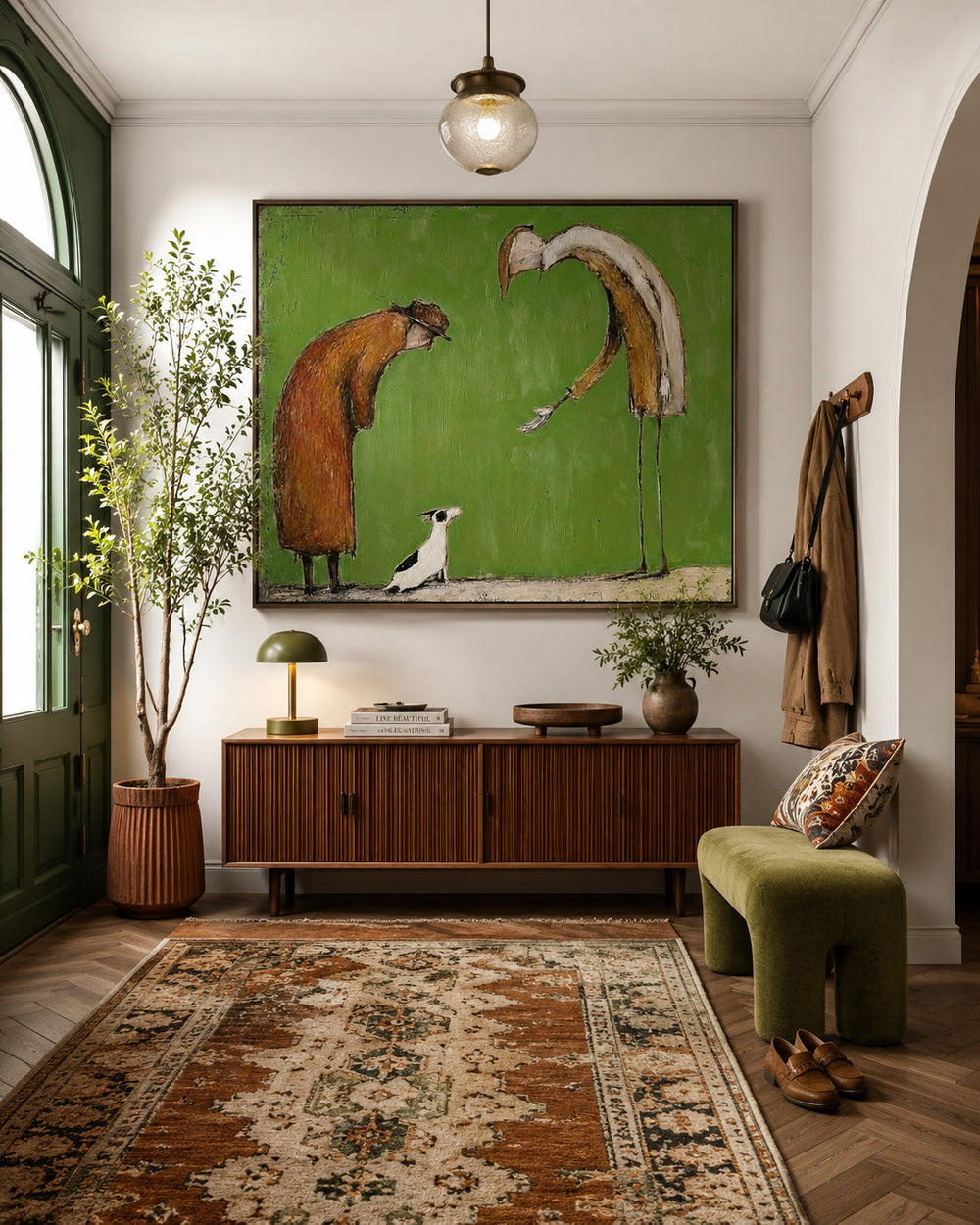 Retro Abstract People And Dog Painting For Living Room Wall Art Decor