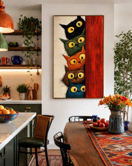 Vibrant Multi Colored Cat Artwork Illustrative Style For Modern Living Rooms