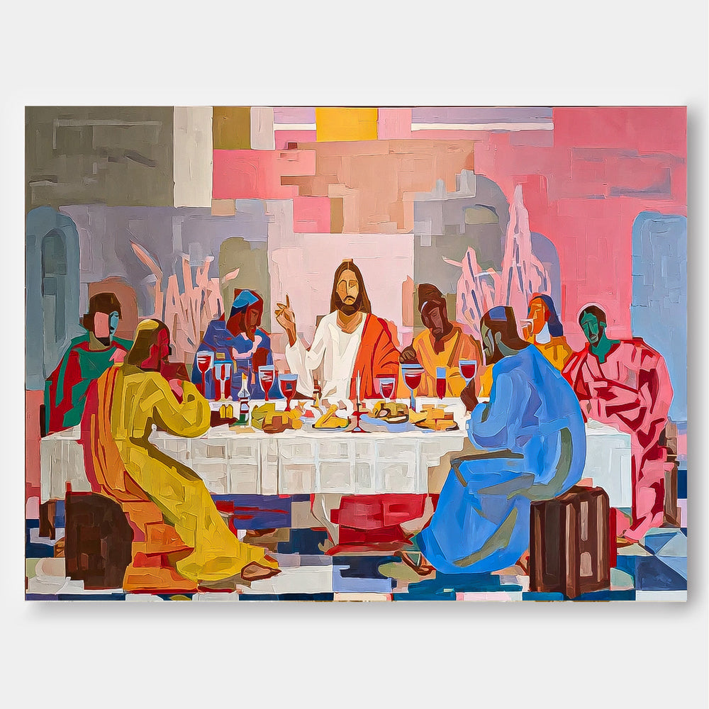 Modern Last Supper Painting With Bold Colors For Dining Room Wall Art Decor