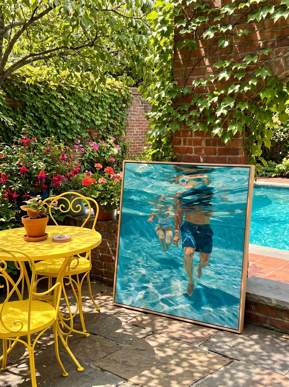 Underwater Swimming Art For Modern Coastal Living Room Decor With Blue Tones