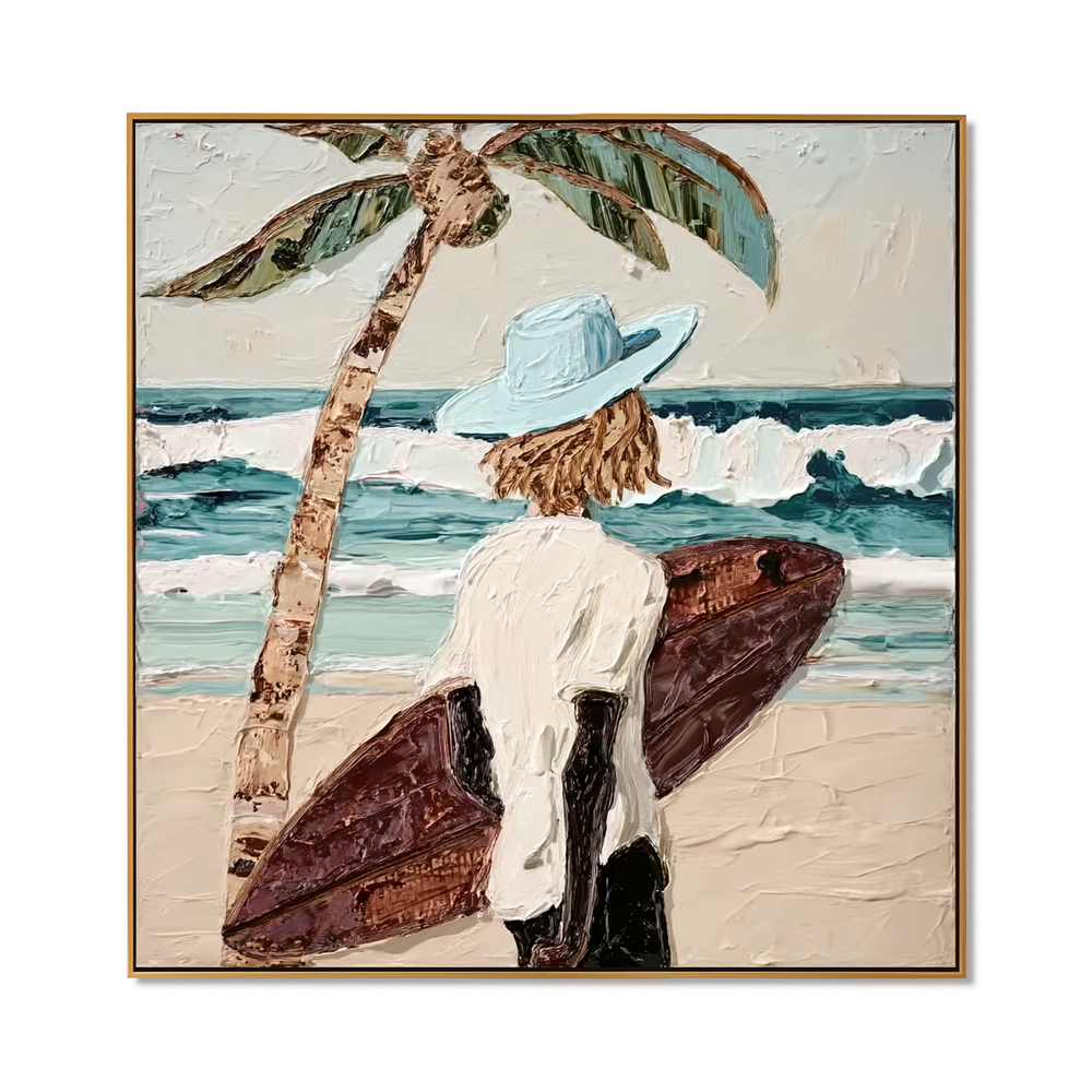 Azure Solitude – Coastal Surfboard Ocean Wall Art hand-painted wall art