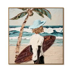Azure Solitude – Coastal Surfboard Ocean Wall Art hand-painted wall art