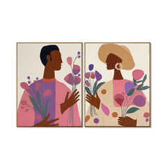 Blooming Dialogue – Botanical Couple Figurative Wall Art hand-painted wall art