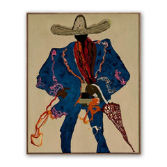 Blue Shadow Rider – Contemporary Western Figure Wall Art hand-painted wall art