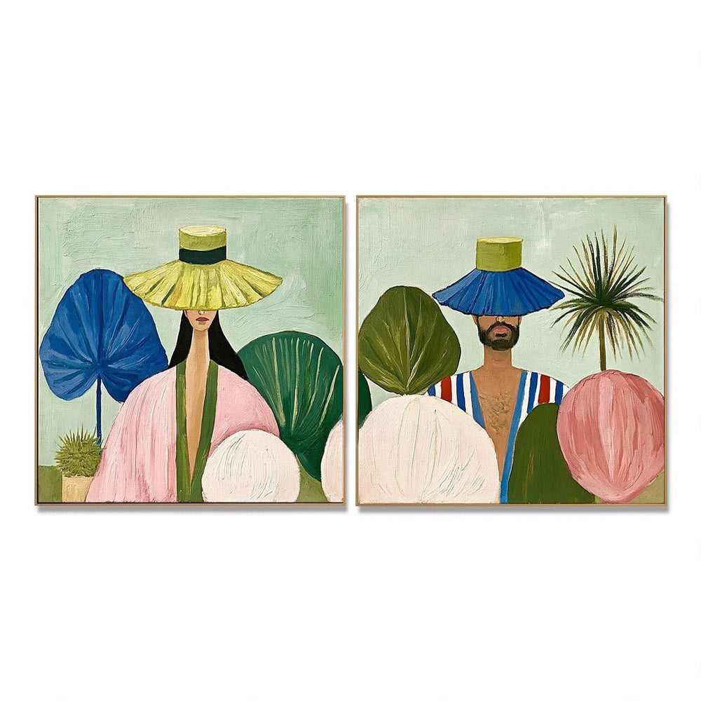 Botanical Hat Stories – Abstract Portrait Wall Art Set hand-painted wall art