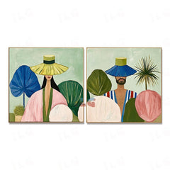 Botanical Hat Stories – Abstract Portrait Wall Art Set hand-painted wall art