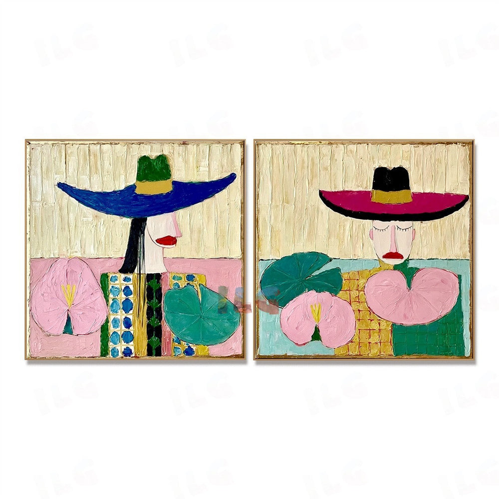 Colorful Desert Muse – Abstract Portrait Wall Art Set hand-painted wall art