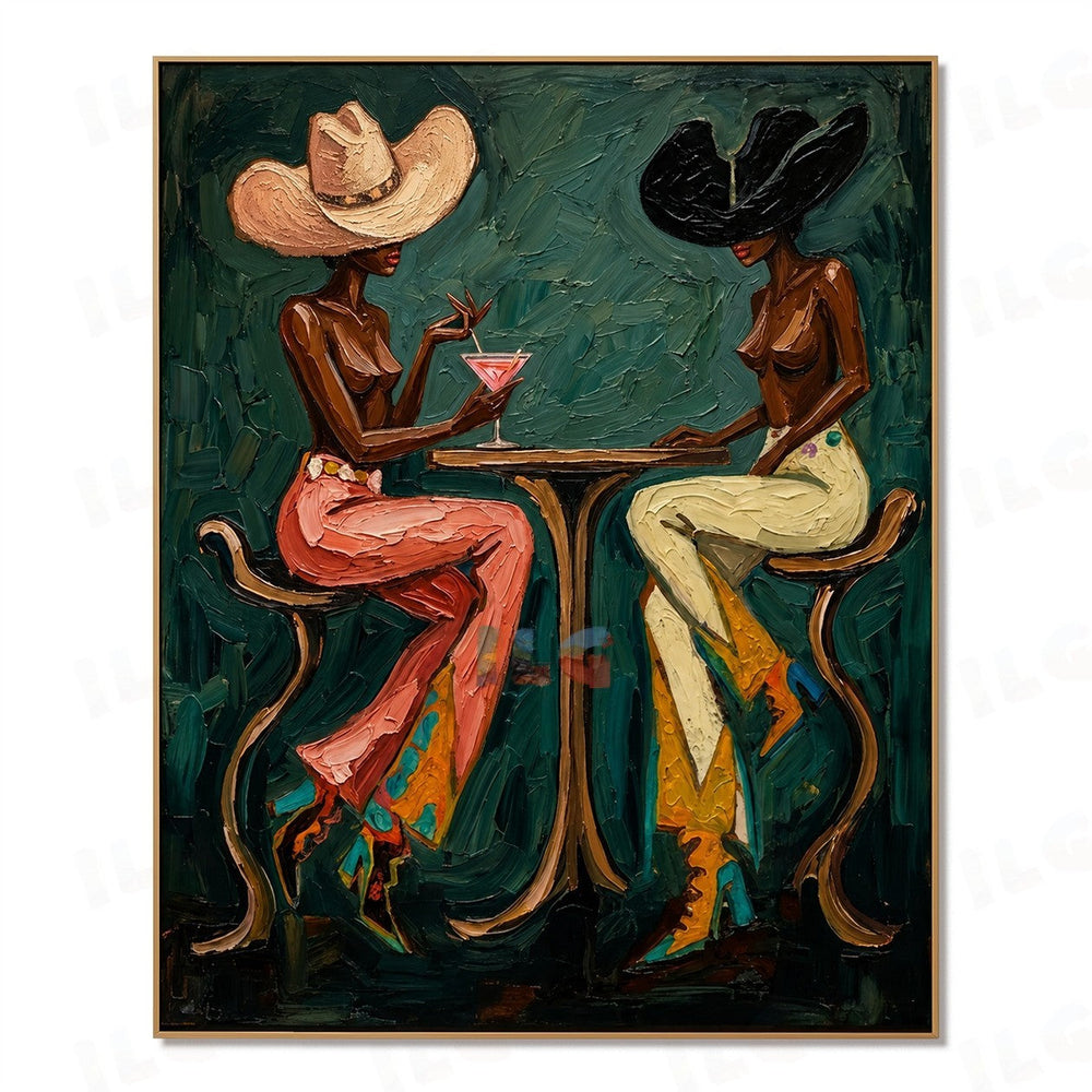 Emerald Evening Rendezvous – Modern Figurative Wall Art hand-painted wall art