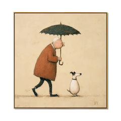 Gentle Rain Companion – Minimalist Human and Dog Wall Art hand-painted wall art