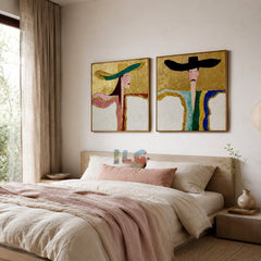 Golden Duo – Abstract Portrait Wall Art Set