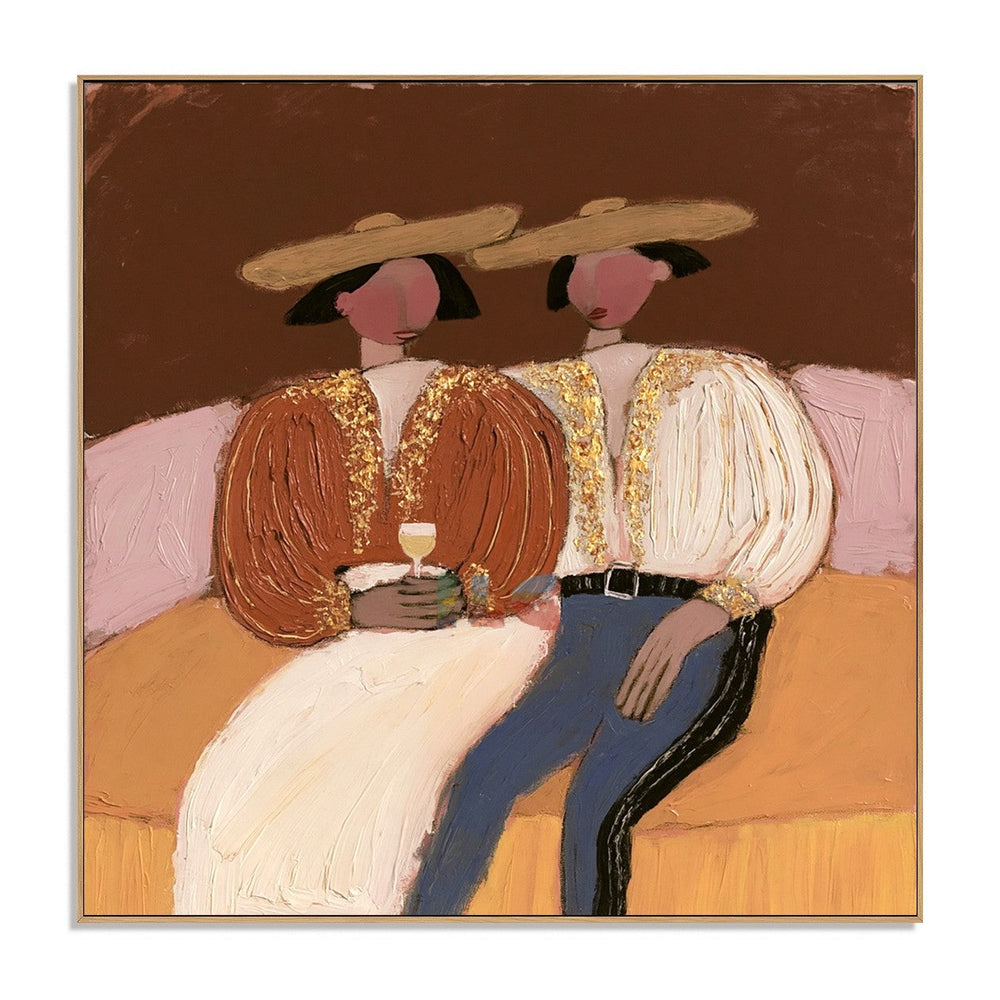 Golden Evening Pair – Elegant Figurative Wall Art hand-painted wall art