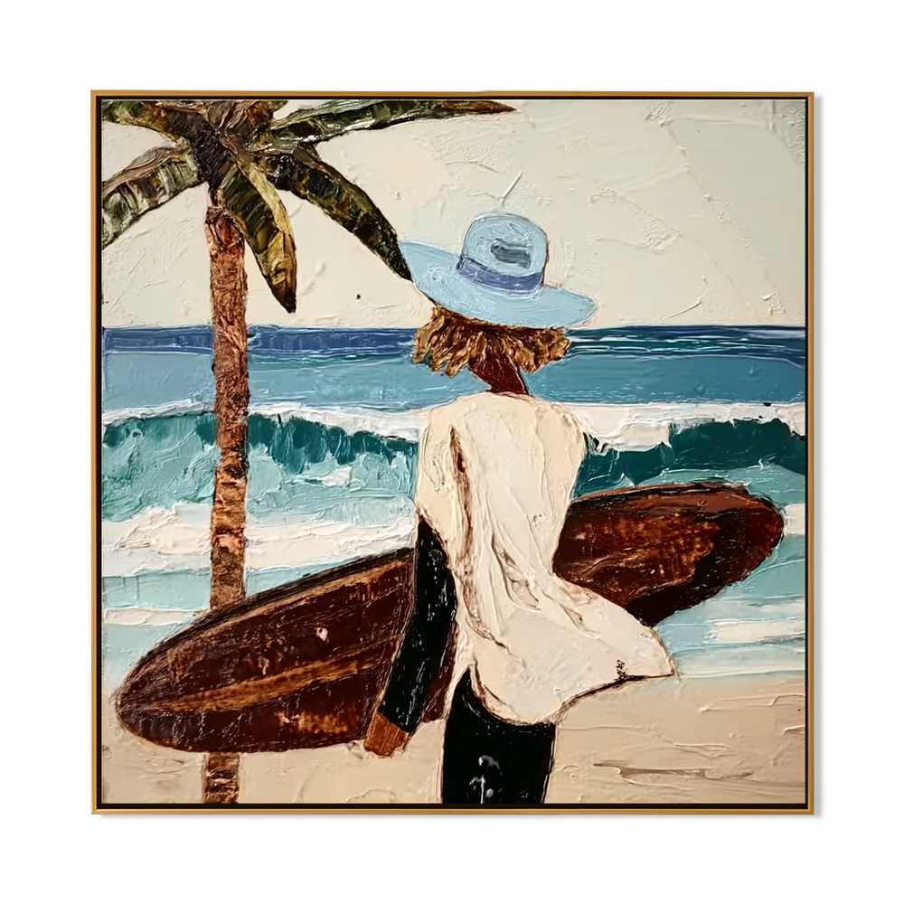 Ocean Reverie – Coastal Surfboard Landscape Wall Art hand-painted wall art