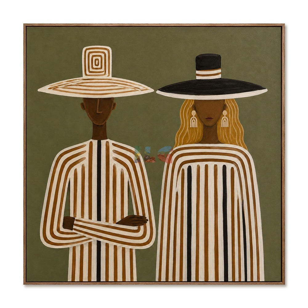 Olive Striped Companions – Contemporary Figurative Wall Art hand-painted wall art