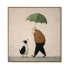 Quiet Walk – Minimalist Rainy Day Figurative Wall Art hand-painted wall art