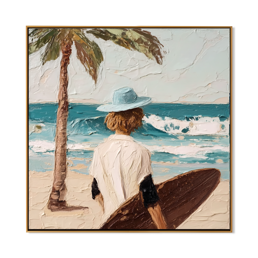 Tidebound Solitude – Coastal Surfboard Wall Art hand-painted wall art