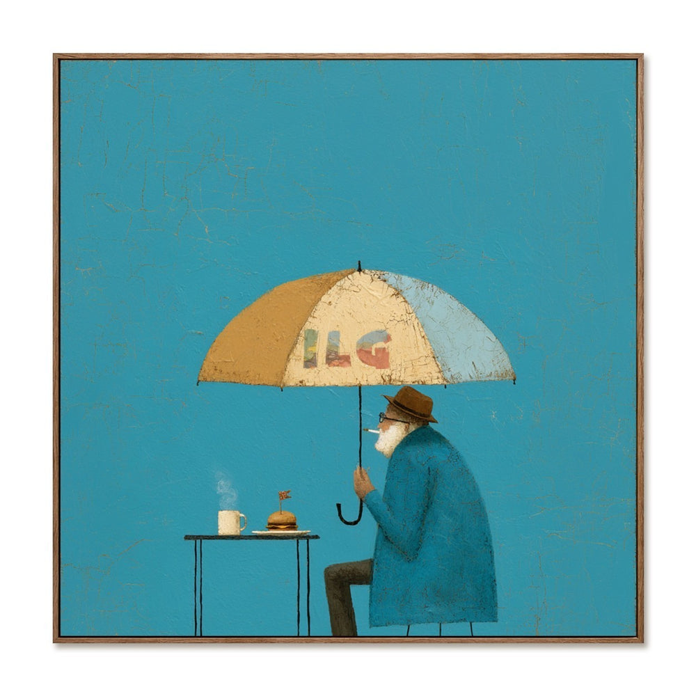 Under the Blue Umbrella – Whimsical Figurative Wall Art hand-painted wall art