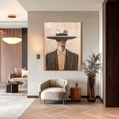 Noir Stripes – Hand-Painted 3D Abstract Male Figure Canvas
