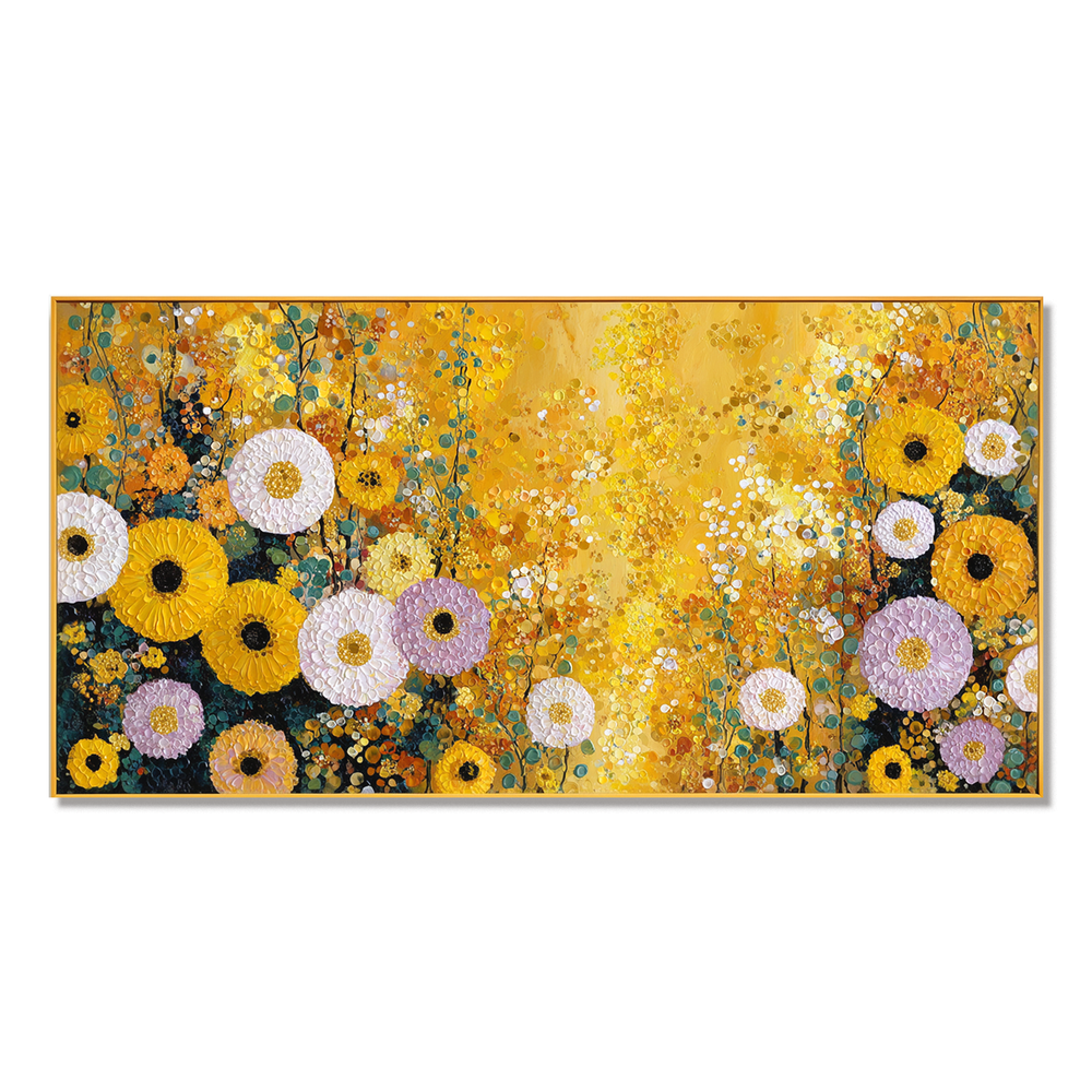 Sunlit Petals – Hand-Painted 3D Textured Yellow Floral Canvas hand-painted wall art