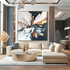 Golden Motion Bloom – Textured Floral Wall Art