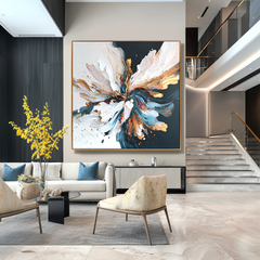 Golden Motion Bloom – Textured Floral Wall Art