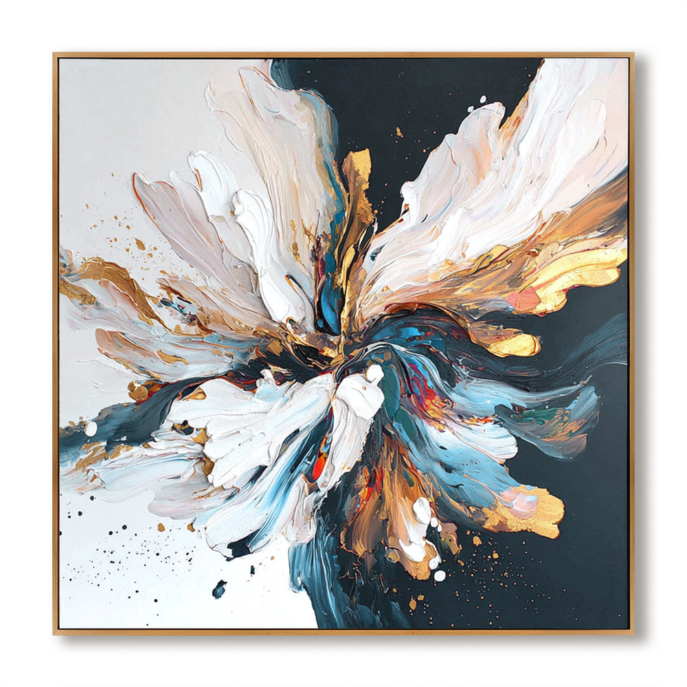 Golden Motion Bloom – Textured Floral Wall Art hand-painted wall art