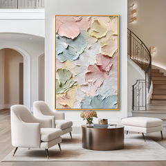 Whispers of Spring Pastel Textured Flower Hand-Painted Abstract Floral – Textured Floral Wall Art