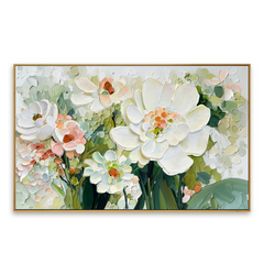 Blooming Serenity – Textured Floral Oil Painting hand-painted wall art